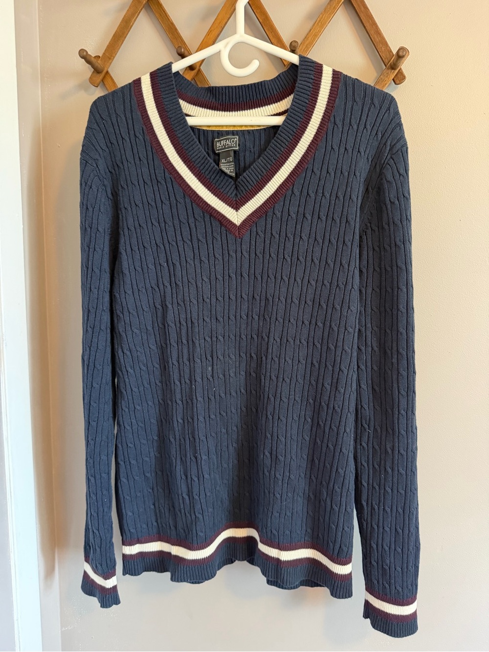 BUFFALO DAVID BITTON Blue Cable Knit Cricket Sweater XL